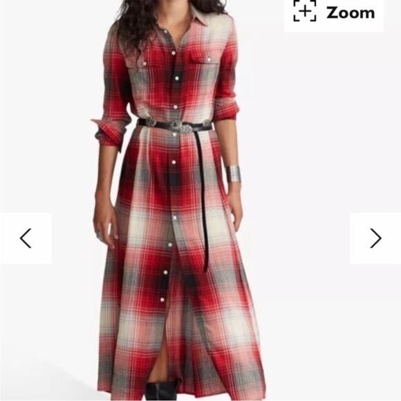 NWT Polo Ralph Lauren Plaid Button Down Maxi Shirt‎ Dress Size 2 - Picture 1 of 9